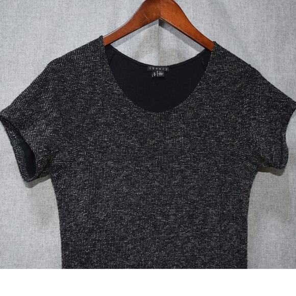 Theory Black Textured Short Sleeve Fit & Flare Sweater Dress Size S - Picture 2 of 3